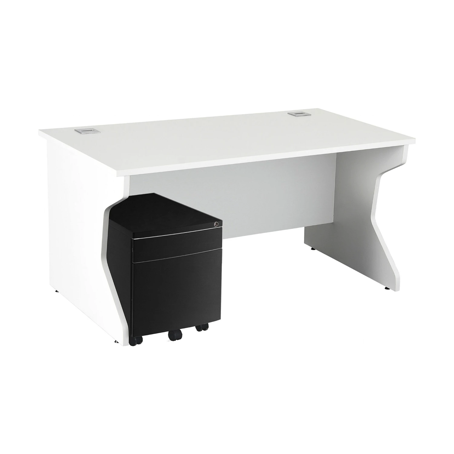 Next Day Karbon K4 Rectangular Panel End Desk With Low Mobile Metal Pedestal