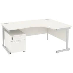 Next Day Vogue White Ergonomic Cantilever Desks With Mobile Pedestal