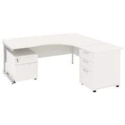 Next Day Vogue White Ergonomic Cantilever Desks With Desk High & Mobile Pedestal