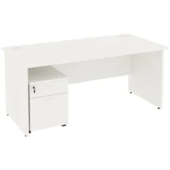 Next Day Vogue White Rectangular Panel End Desks With Mobile Pedestal