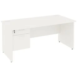 Next Day Vogue White Rectangular Panel End Desks With Single Fixed Pedestal