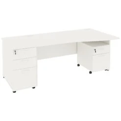 Next Day Vogue White Wave Panel End Desks With Desk High & Mobile Pedestal