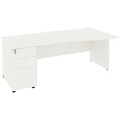 Next Day Vogue White Wave Panel End Desks With Desk High Pedestal