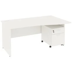 Next Day Vogue White Wave Panel End Desks With Mobile Pedestal