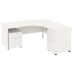 Next Day Vogue White Ergonomic Panel End Desks With Desk High & Mobile Pedestal