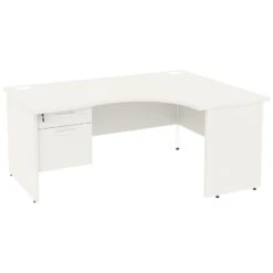 Next Day Vogue White Ergonomic Panel End Desks With Single Fixed Pedestal