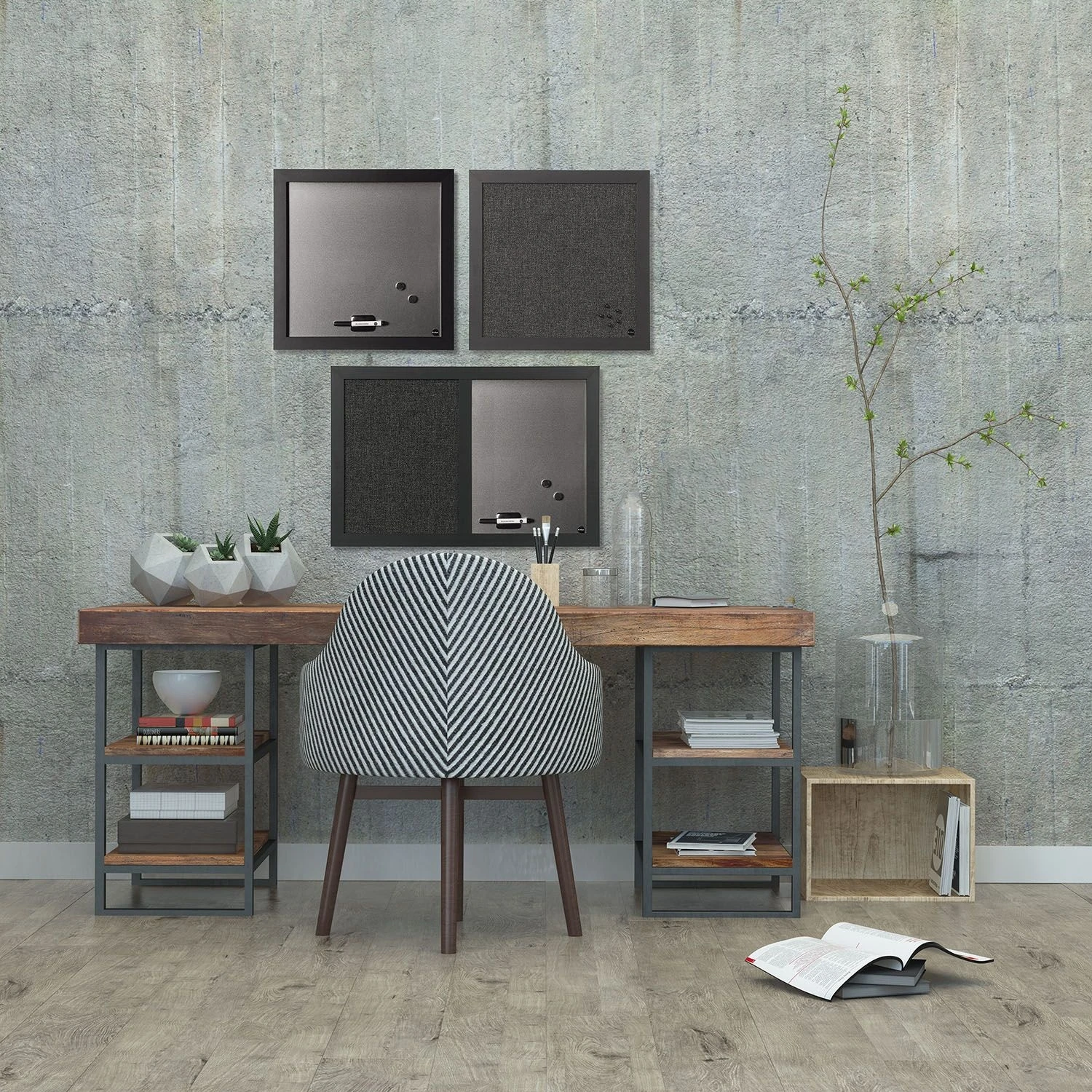 Bi-Office Black Shadow Message Boards Set